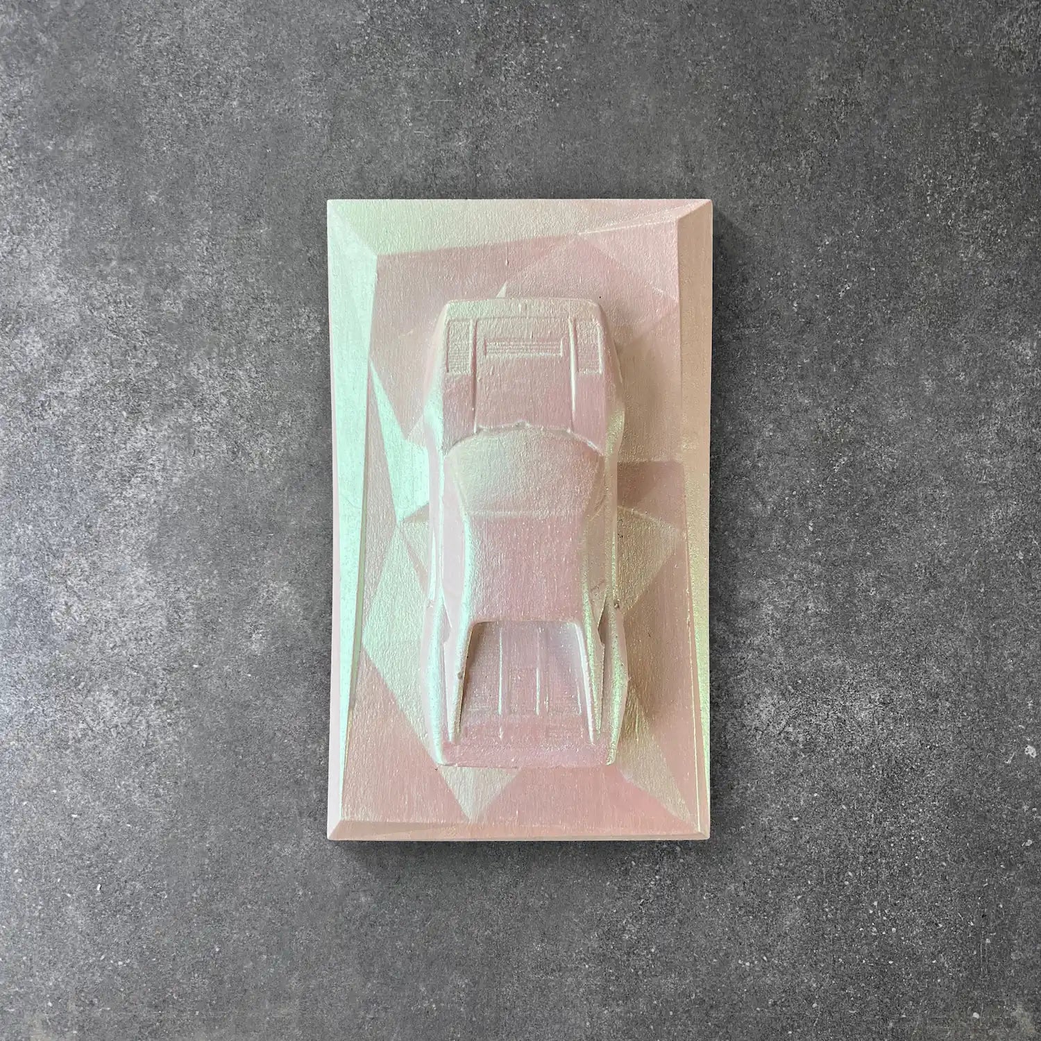 Ferrari 288 GTO concrete sculpture in iridescent pearl shimmering finish by CarArt Dubai