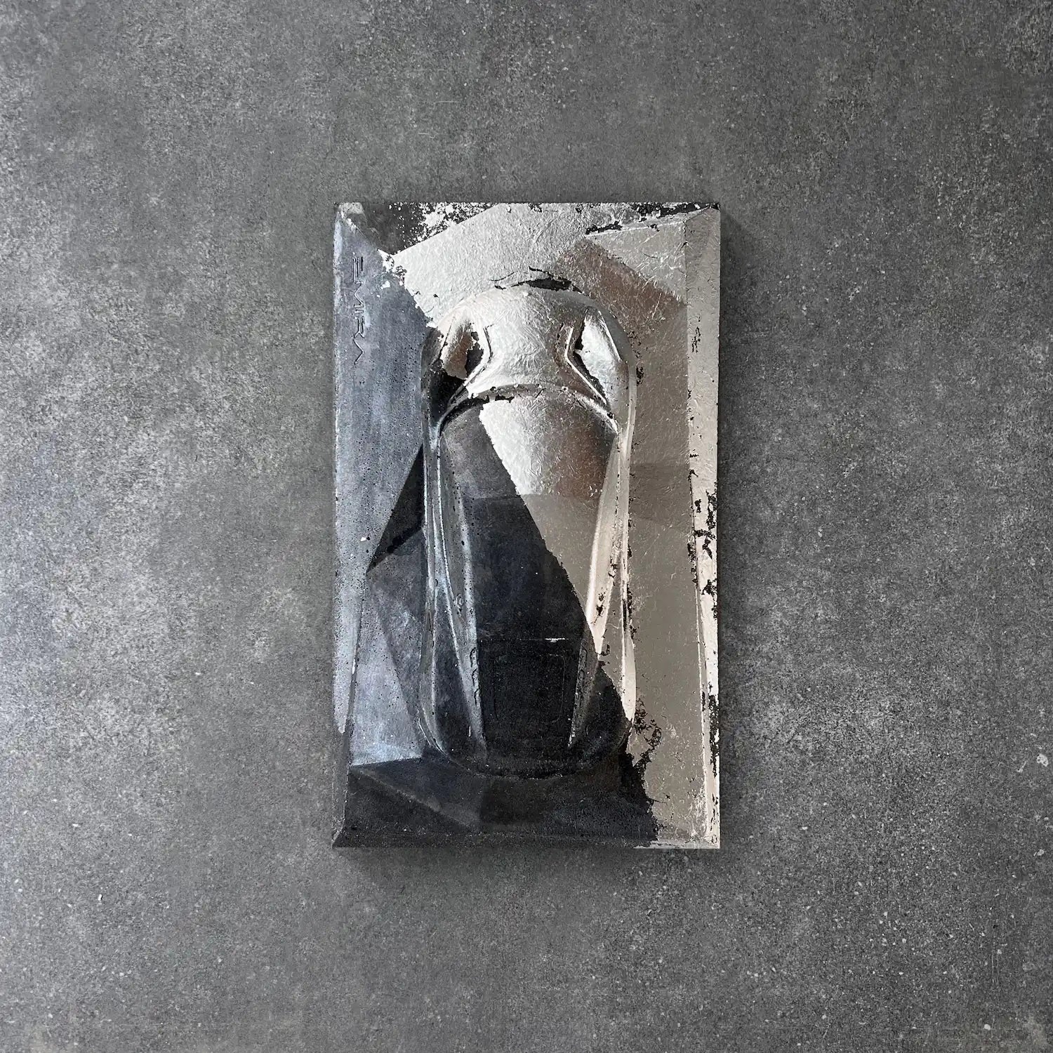 Lotus Emira concrete sculpture in silver and black metallic industrial finish by CarArt Dubai