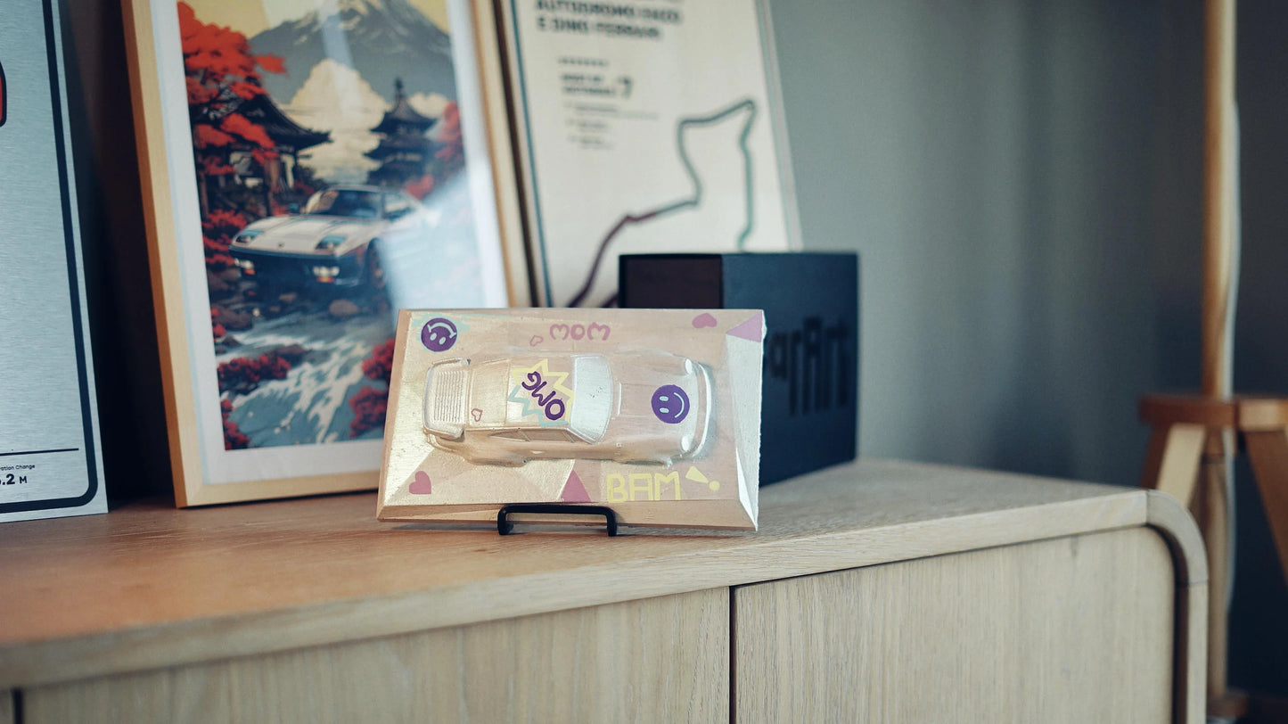 Porsche 930 concrete sculpture in pastel comic pop-art style, landscape mockup – CarArt Dubai