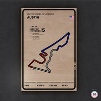 Limited wood artwork of Austin F1 racetrack with 3D depth texture – CarArt Dubai