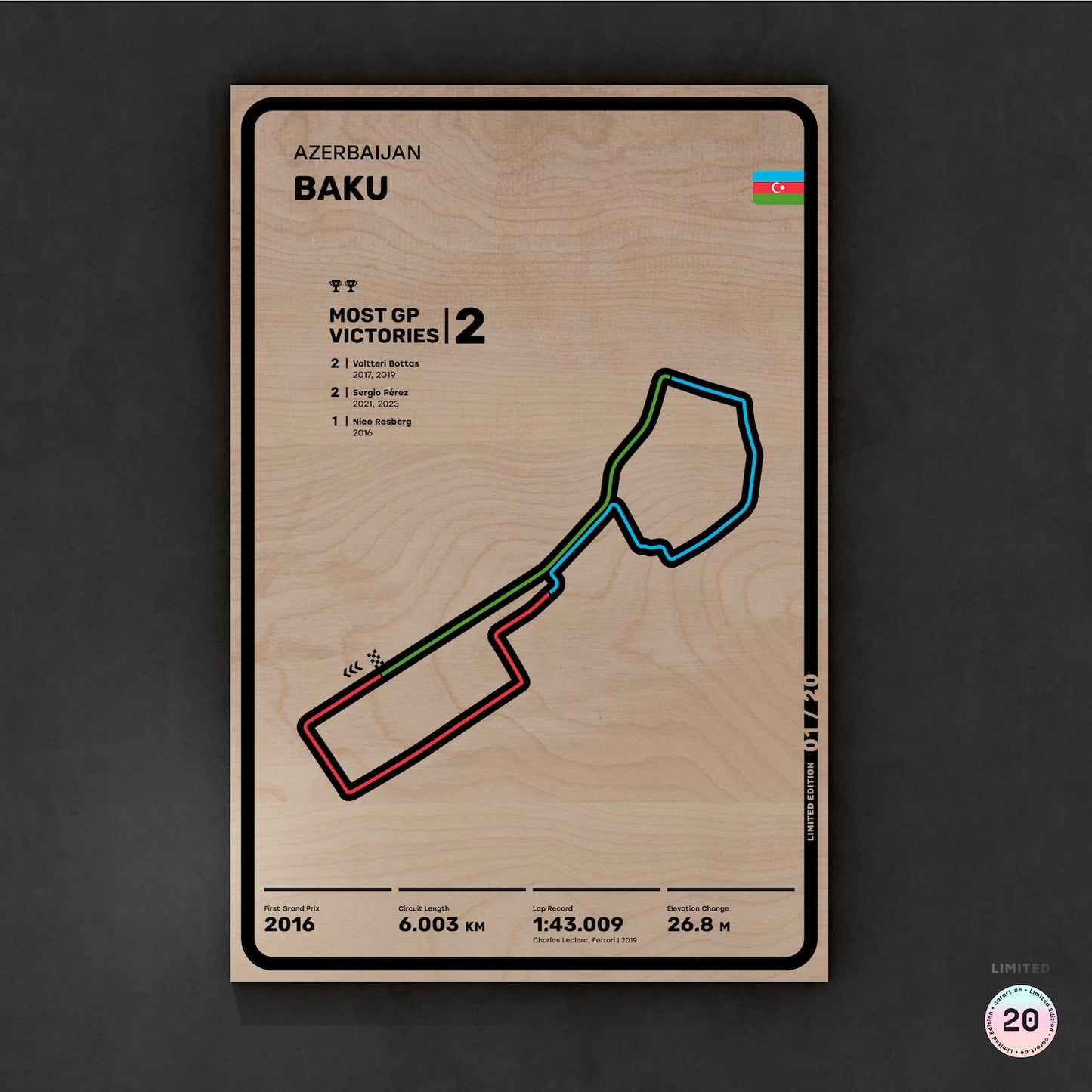 Limited wood artwork of Baku F1 racetrack with 3D depth texture – CarArt Dubai