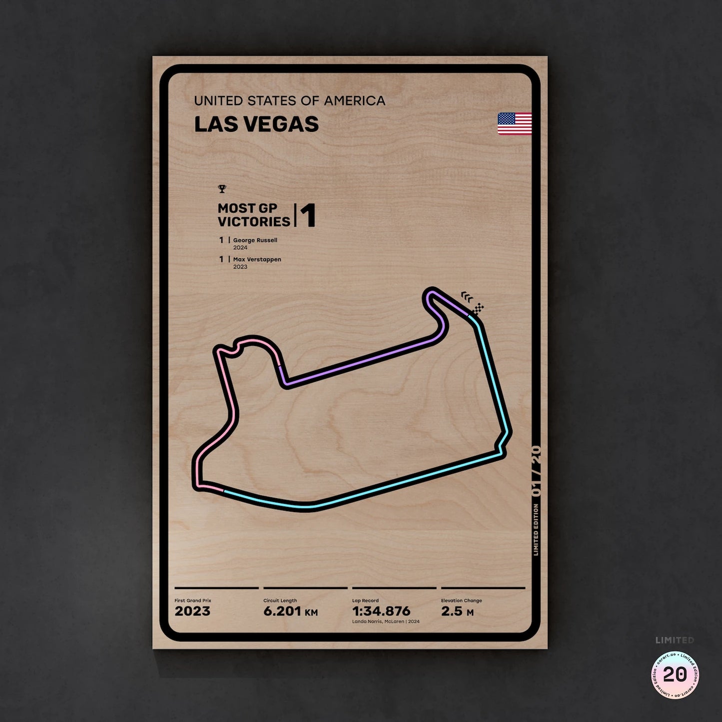 Limited wood artwork of Las Vegas F1 racetrack with 3D depth texture – CarArt Dubai