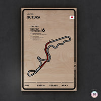 Limited wood artwork of Suzuka F1 racetrack with 3D depth texture – CarArt Dubai